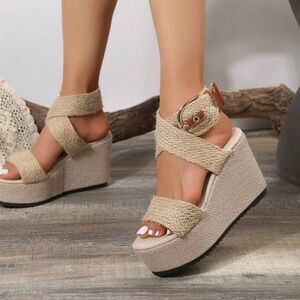 Elegant Tan Wedge Sandals